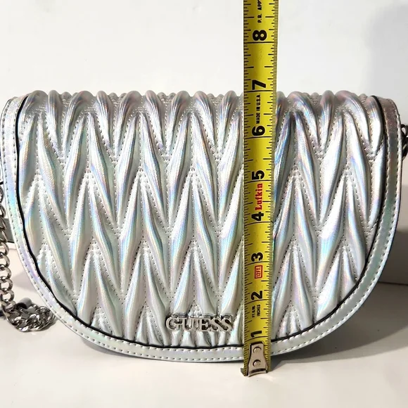 NEW! GUESS Metallic Silver Mini Shoulder Bag with Crossbody Strap - Picture 10 of 16